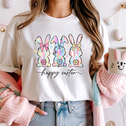 Schattigee Happy Easter, Pastel Bunnies & Floral T-shirt