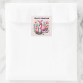 Schattigee Happy Easter Pink Flamingo Vierkante Sticker (Tas)