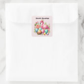 Schattigee Happy Easter Pink Flamingo Vierkante Sticker (Tas)