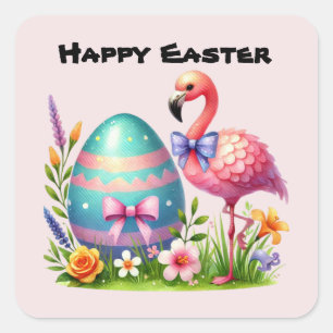 Schattigee Happy Easter Pink Flamingo Vierkante Sticker