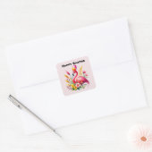 Schattigee Happy Easter Pink Flamingo Vierkante Sticker (Envelop)