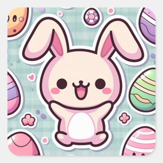 Schattigee Happy Easter Stickers! Happy bunny Stic Vierkante Sticker (Voorkant)