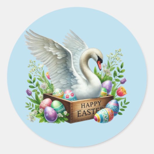 Schattigee Happy Easter swan Ronde Sticker (Voorkant)