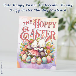 Schattigee Happy Easter Waterverf Bunny & Egg East Feestdagenkaart