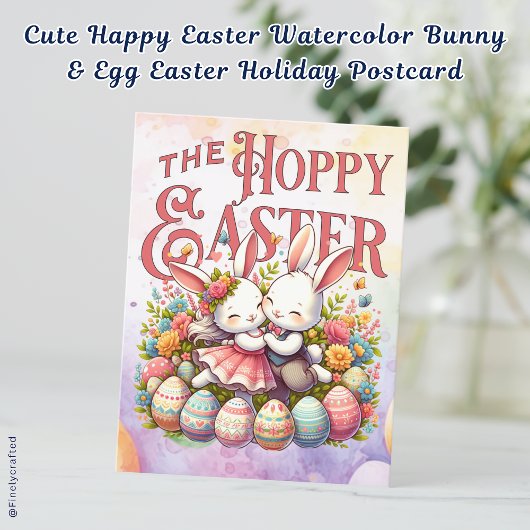 Schattigee Happy Easter Waterverf Bunny & Egg East Feestdagenkaart