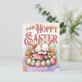Schattigee Happy Easter Waterverf Bunny & Egg East Feestdagenkaart (Staand voorkant)
