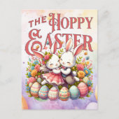 Schattigee Happy Easter Waterverf Bunny & Egg East Feestdagenkaart (Voorkant)