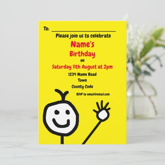 Schattigee Happy Face Yellow Party Uitnodiging (Staand voorkant)