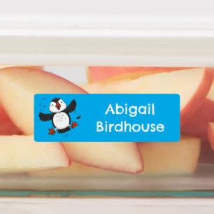 Schattigee Happy Flying Puffin Blue cartoon gepers Labels