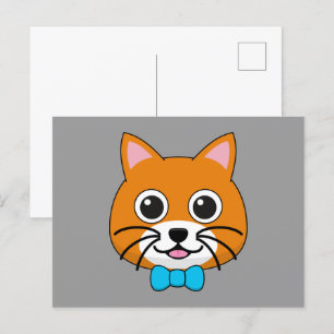 Schattigee Happy Ginger Cat met Papillon Feestdagenkaart