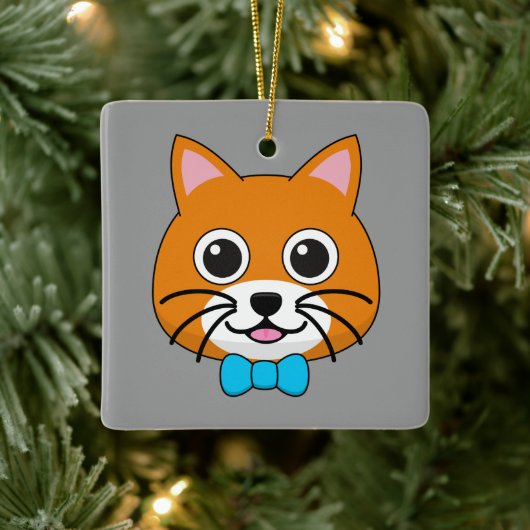 Schattigee Happy Ginger Cat met Papillon Keramisch Ornament (Boom)