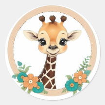 Schattigee Happy Giraffe met Flowers Sticker