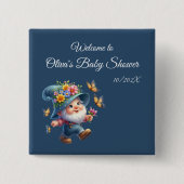 Schattigee Happy Gnome met Vlinder Baby shower But Vierkante Button 5,1 Cm (Voorkant)