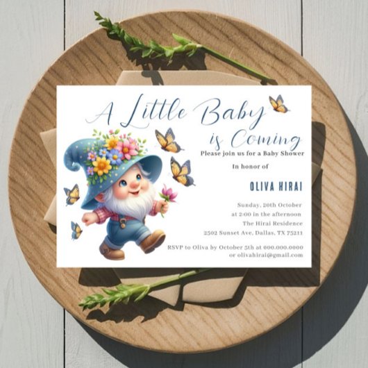 Schattigee Happy Gnome met vlinder Baby shower Kaart