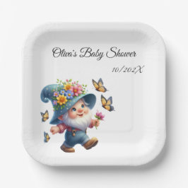 Schattigee Happy Gnome met Vlinder Baby shower Papieren Bordje
