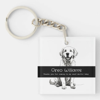Schattigee Happy Golden Retriever Woof verjaardags Sleutelhanger