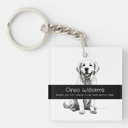 Schattigee Happy Golden Retriever Woof verjaardags Sleutelhanger (voorkant)