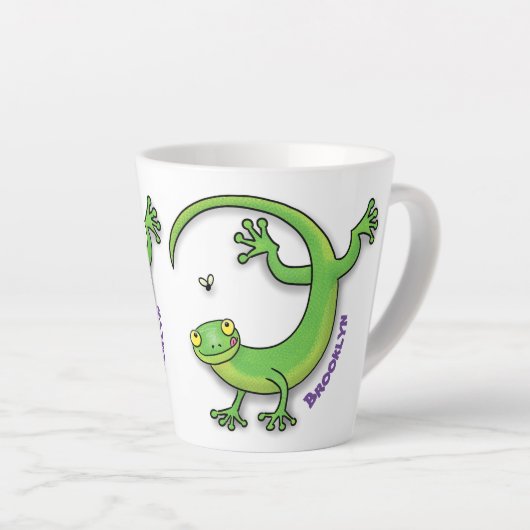 Schattigee Happy Green Gekko hagedis cartoon geper Latte Mok (Rechterhoek)