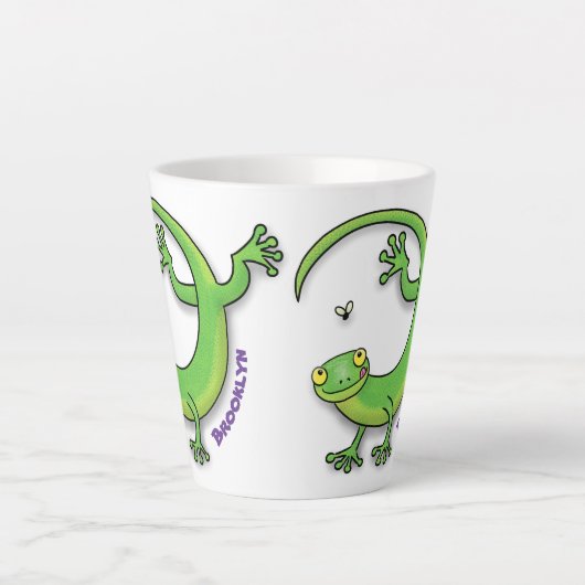 Schattigee Happy Green Gekko hagedis cartoon geper Latte Mok (Voorkant)
