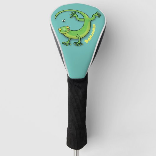 Schattigee Happy Green Gekko hagedis gepersonalise Golfheadcover (Voorkant)