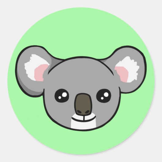 Schattigee Happy Grey Koala Gezicht Tekening Stick Ronde Sticker (Voorkant)