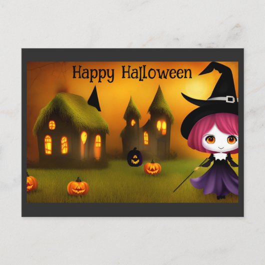 Schattigee Happy Halloween Anime Witch Pumpkin Briefkaart (Voorkant)