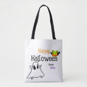 Schattigee Happy Halloween Canvas tas met ghostie (Voorkant)