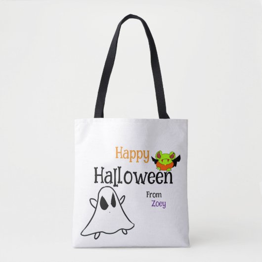 Schattigee Happy Halloween Canvas tas met ghostie (Voorkant)