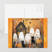 Schattigee Happy Halloween Ghost Black Cat Pumpkin Briefkaart (Voorkant / Achterkant)