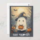 Schattigee Happy Halloween Ghost Trick or treat Po Briefkaart (Voorkant / Achterkant)