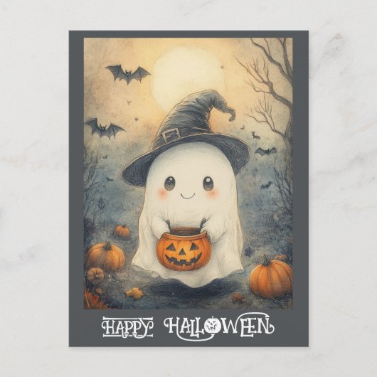 Schattigee Happy Halloween Ghost Trick or treat Po Briefkaart (Voorkant)