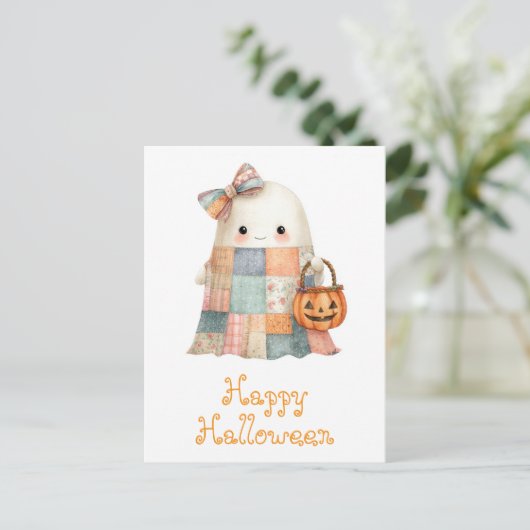 Schattigee Happy Halloween Ghost Trick or treat Po Briefkaart (Staand voorkant)