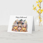 Schattigee Happy Halloween Kawaii Groet Kaart (Gele Bloem)