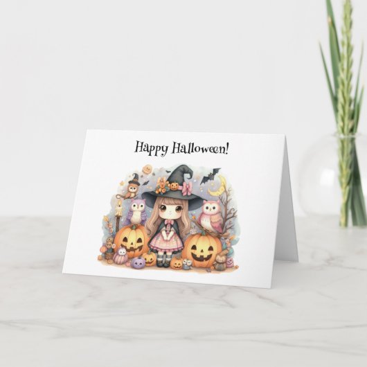 Schattigee Happy Halloween Kawaii Groet Kaart (Voorkant)