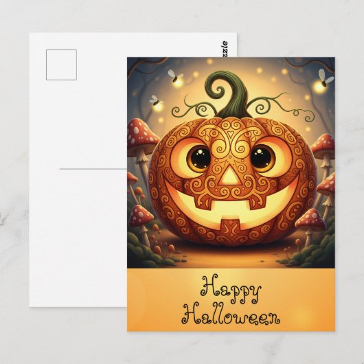 Schattigee Happy Halloween Oktober Oranje Pompoen Briefkaart (Voorkant / Achterkant)