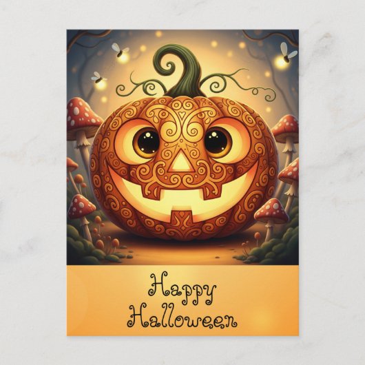 Schattigee Happy Halloween Oktober Oranje Pompoen Briefkaart (Voorkant)