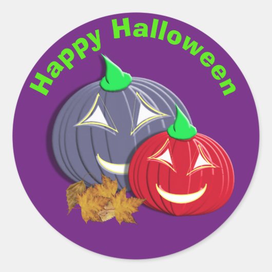 Schattigee Happy Halloween pompoen gezichten Ronde Sticker (Voorkant)