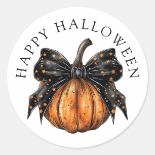 Schattigee Happy Halloween Pumpkin Black Star Bow Ronde Sticker