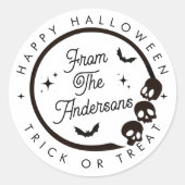 Schattigee Happy Halloween Trick or treat Skeleton Ronde Sticker (Voorkant)