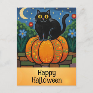 Schattigee Happy Halloween Zwarte Kat Sinaasappel  Briefkaart