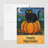 Schattigee Happy Halloween Zwarte Kat Sinaasappel  Briefkaart (Voorkant / Achterkant)