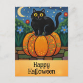 Schattigee Happy Halloween Zwarte Kat Sinaasappel  Briefkaart (Voorkant)