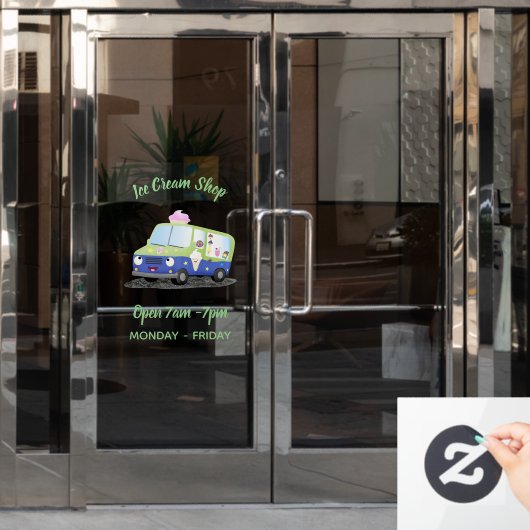 Schattigee Happy Ice Cream Truck cartoon gepersona Raamsticker (Kantoordeur)