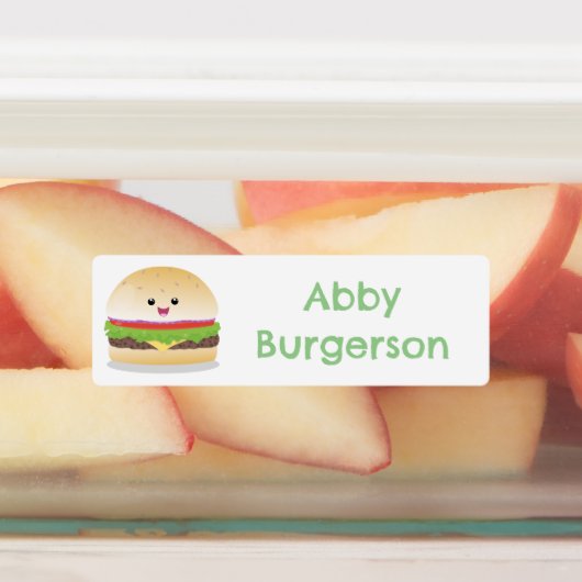 Schattigee Happy Kawaii hamburger cartoon geperson Labels (Aangebracht)