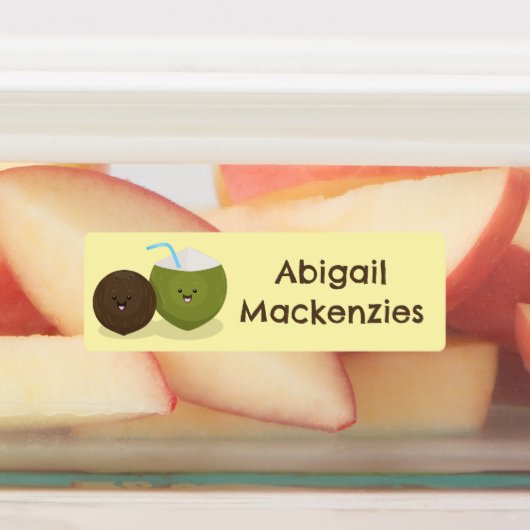 Schattigee Happy Kawaii kokosnoten cartoon geperso Labels (Aangebracht)