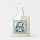 Schattigee Happy Kawaii Pinguïn in een regenjas Tote Bag (Achterkant)