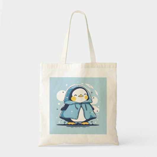 Schattigee Happy Kawaii Pinguïn in een regenjas Tote Bag (Voorkant)