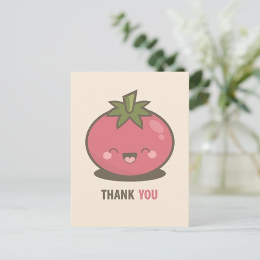 Schattigee Happy Kawaii Tomato Bedankt Briefkaart (Staand voorkant)