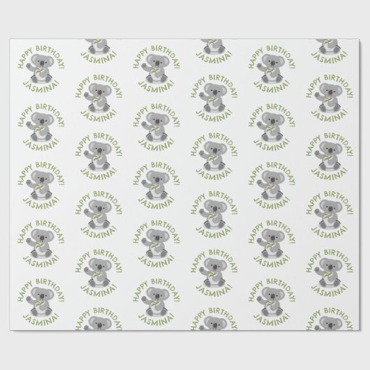 Schattigee Happy Koala gepersonaliseerde cartoon V Cadeaupapier (Vlak)