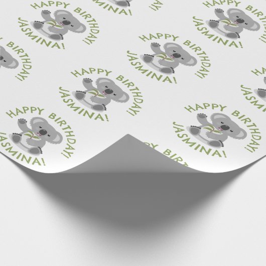 Schattigee Happy Koala gepersonaliseerde cartoon V Cadeaupapier (Hoek)